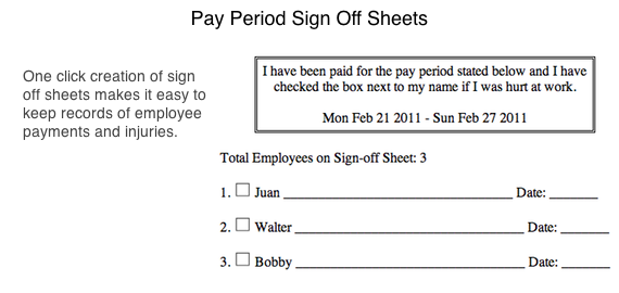 Pay period sign off sheets - 5